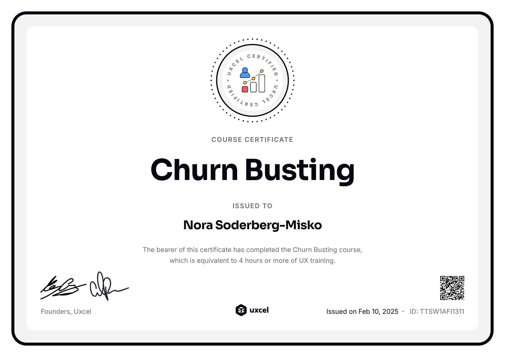 Nora Soderberg-Misko's certificate